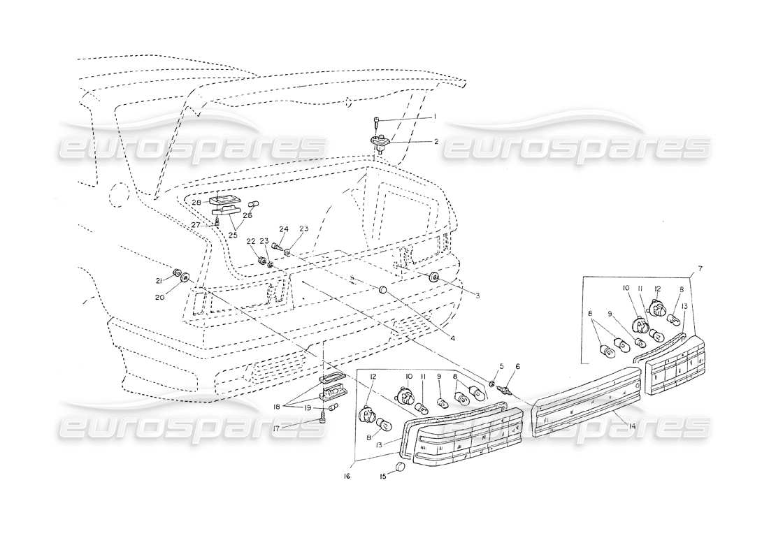 maserati shamal luces traseras diagrama de piezas