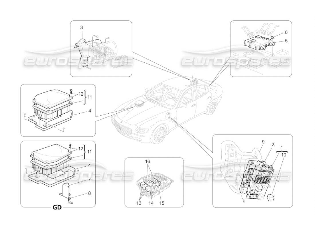 maserati qtp. (2007) 4.2 f1 diagrama de piezas de relés, fusibles y cajas