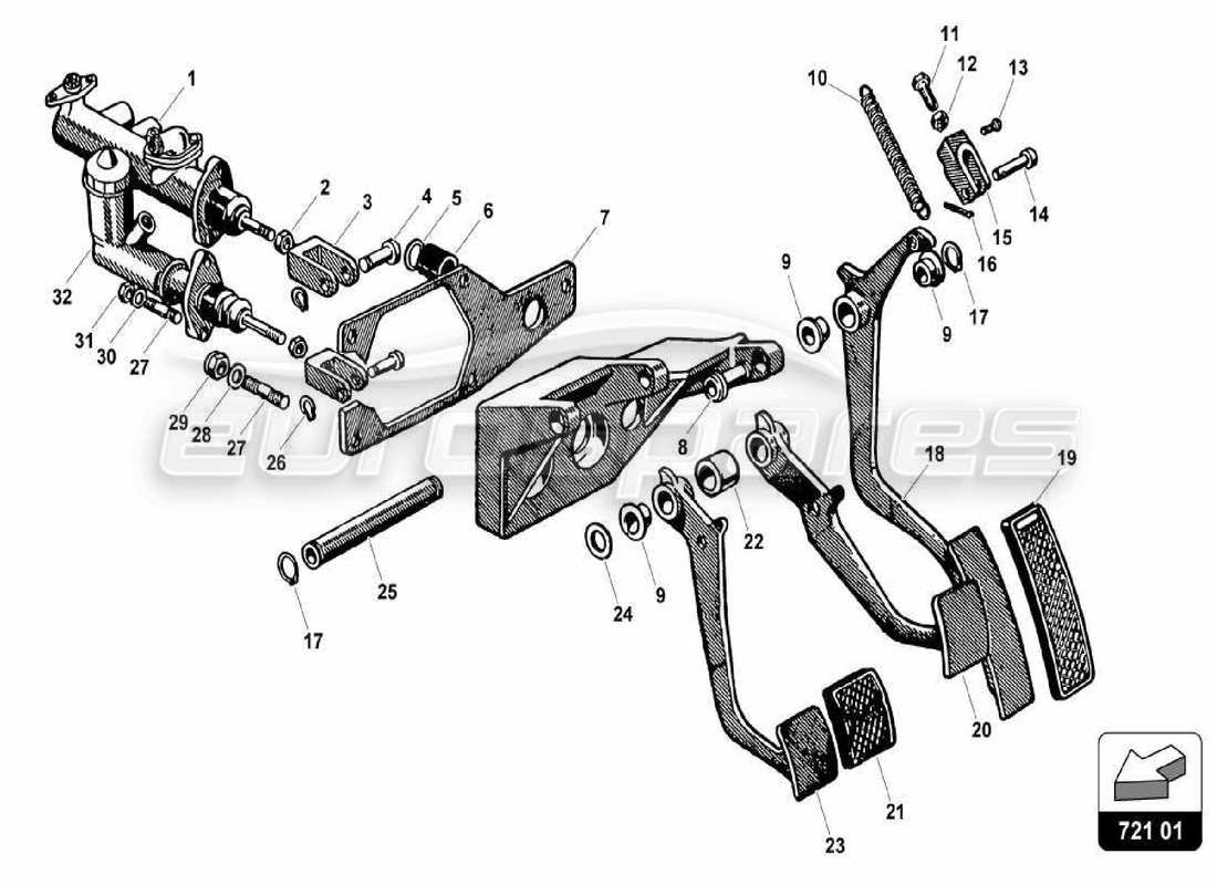 lamborghini 350 gt diagrama de piezas del conjunto de la caja de pedales