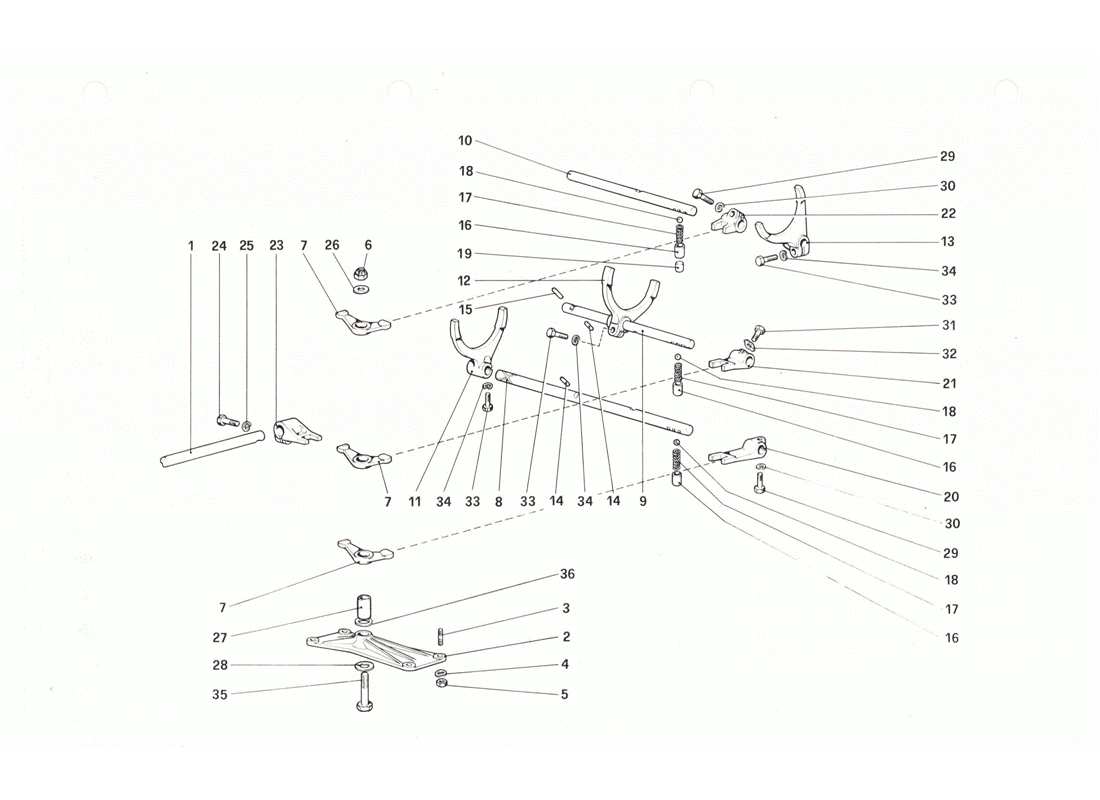 ferrari 208 gtb gts diagrama de piezas de los controles internos de la caja de cambios