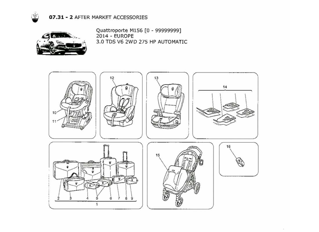 maserati qtp. v6 3.0 tds 275bhp 2014 diagrama de piezas de accesorios posventa