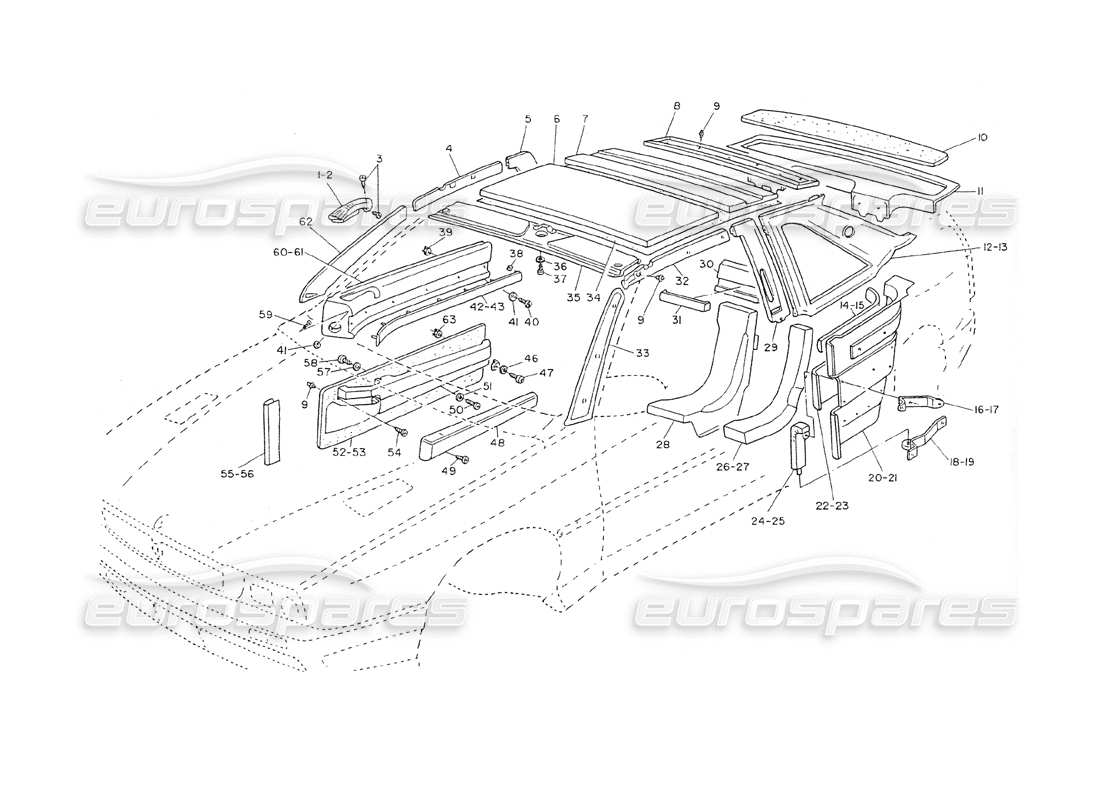 maserati shamal recorte interno diagrama de piezas