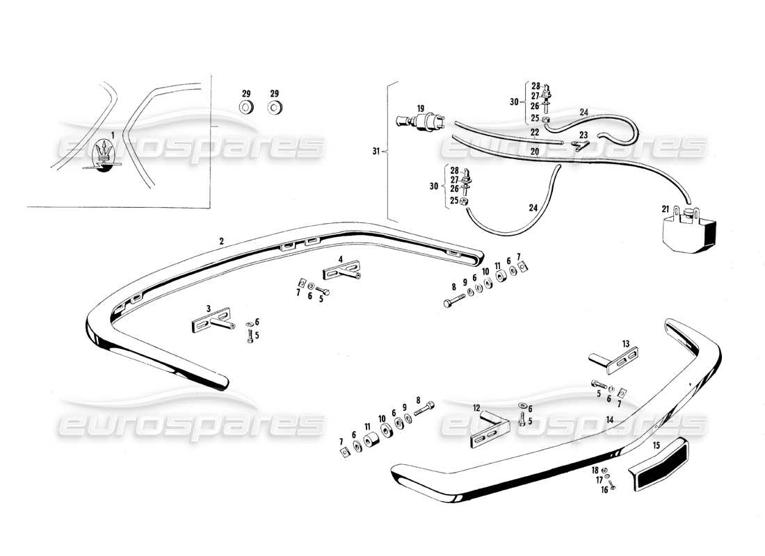 maserati qtp.v8 4.7 (s1 & s2) 1967 diagrama de piezas de parachoques
