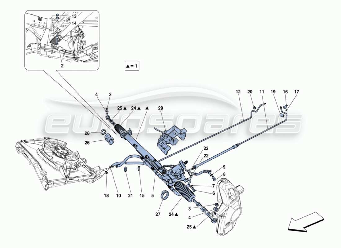 ferrari 488 challenge diagrama de piezas de la cremallera de dirección