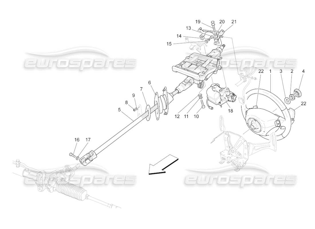 maserati grancabrio (2011) 4.7 columna de dirección y unidad de volante diagrama de piezas