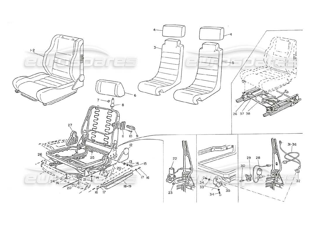 maserati shamal asientos delanteros y traseros diagrama de piezas