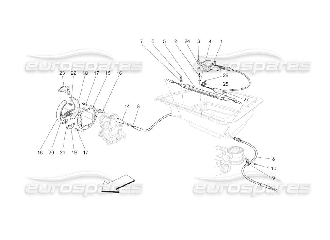 maserati grancabrio (2011) 4.7 diagrama de piezas del freno de mano