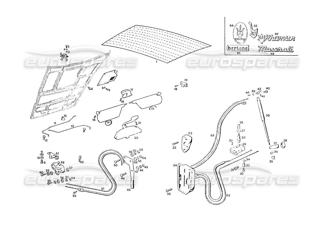 maserati khamsin compartimento del motor y del maletero diagrama de piezas