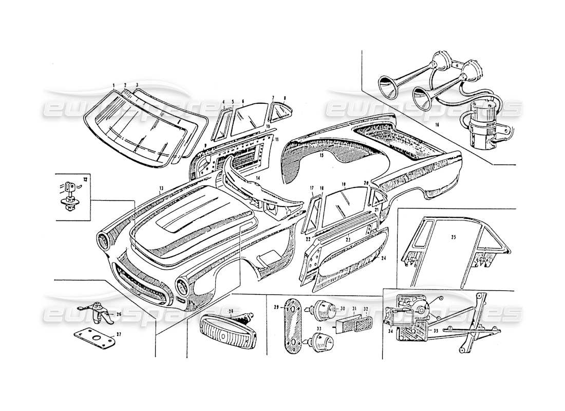 maserati 3500 gt diagrama de piezas del body touring gti