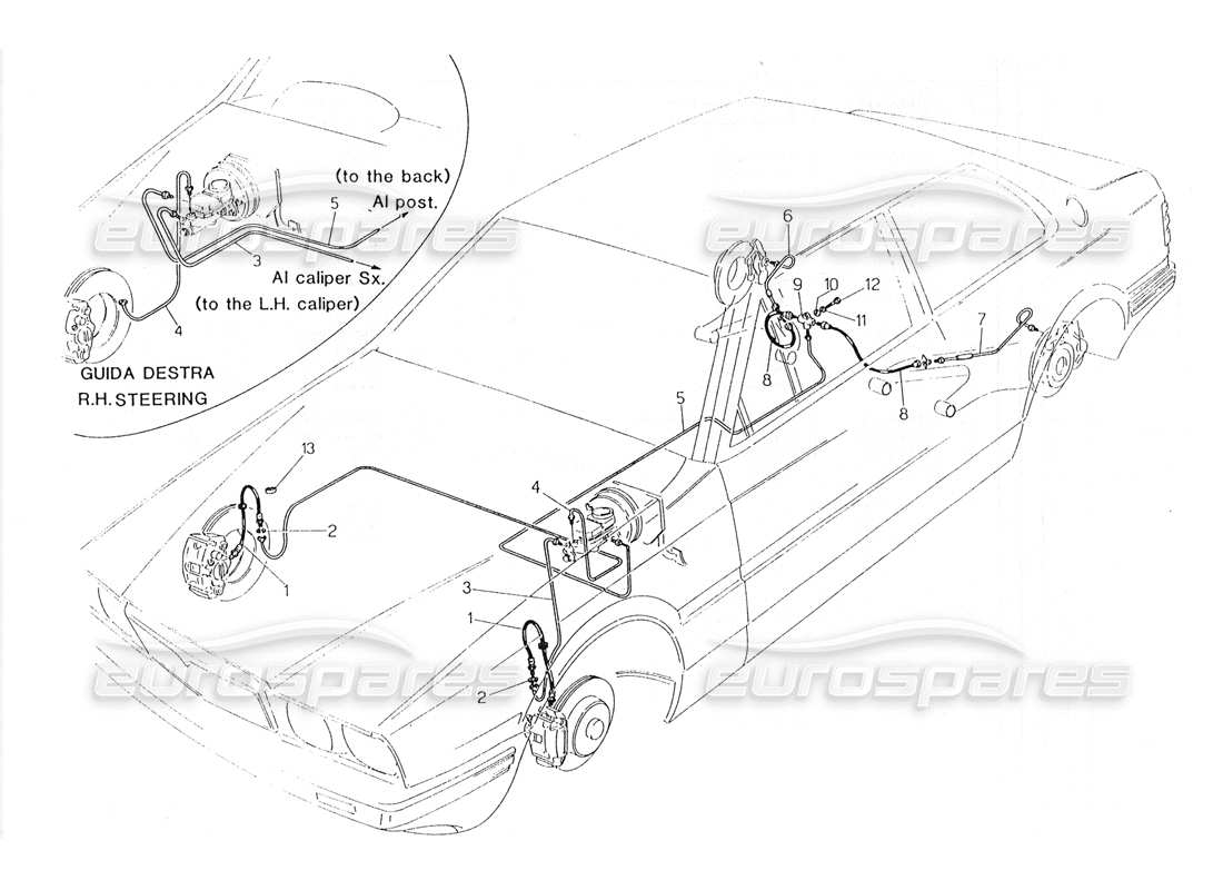 maserati 228 diagrama de piezas de líneas de freno hidráulico