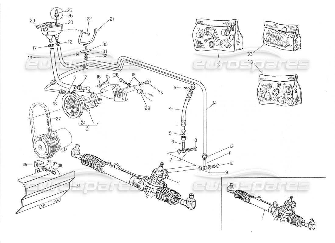 maserati 228 diagrama de piezas del sistema de dirección asistida (dirección izquierda)