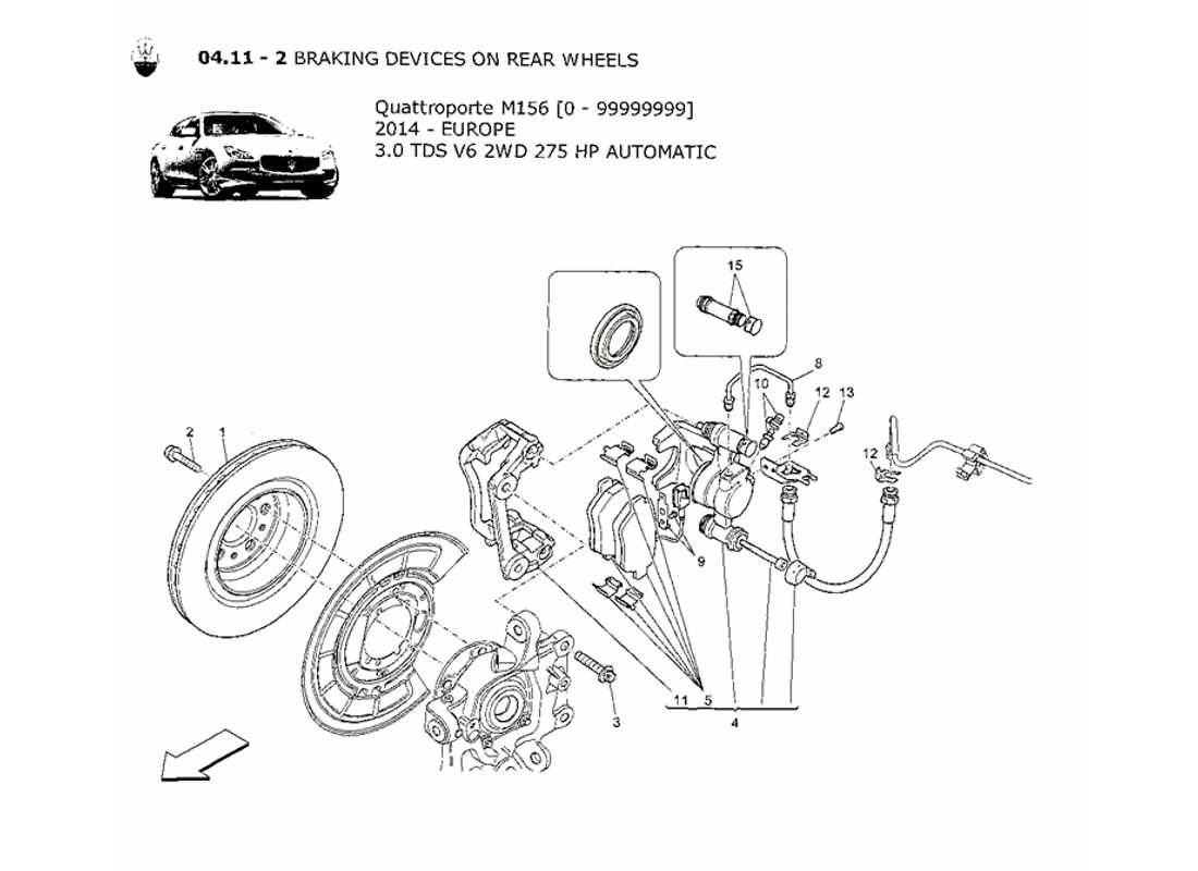 maserati qtp. v6 3.0 tds 275bhp 2014 braking devices on rear wheels diagrama de piezas