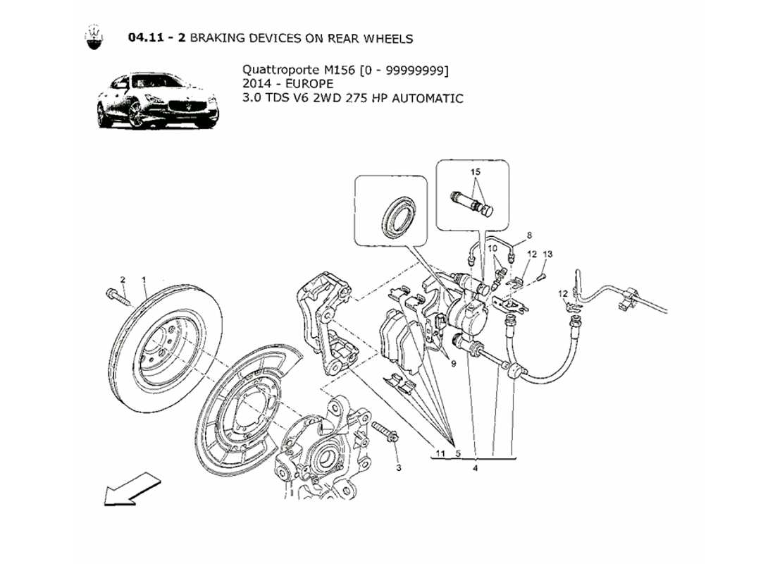 maserati qtp. v6 3.0 tds 275bhp 2014 diagrama de piezas de los dispositivos de frenado en las ruedas traseras