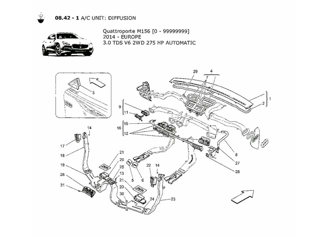 maserati qtp. v6 3.0 tds 275bhp 2014 unidad a c: diagrama de partes de difusión