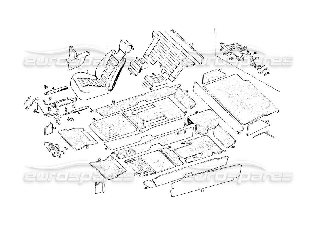 maserati khamsin asientos y tapizados diagrama de piezas