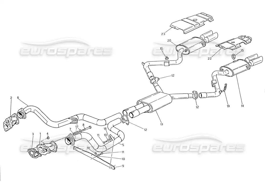 maserati karif 2.8 sistema de escape dividido sin pintura catalizadora (2800 cc) diagrama de piezas