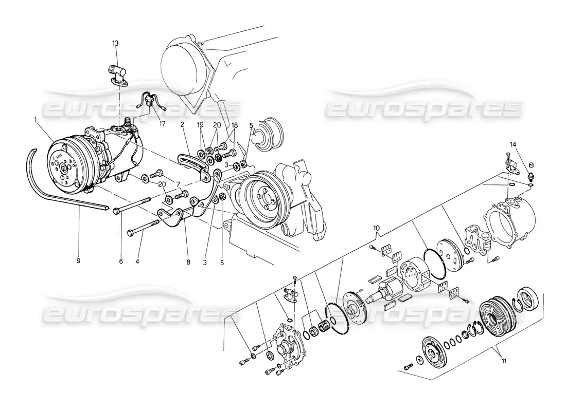maserati biturbo spider compresor de aire y soportes diagrama de piezas