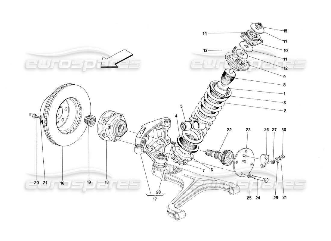 ferrari 348 (1993) tb / ts suspensión delantera - amortiguador y disco de freno diagrama de piezas