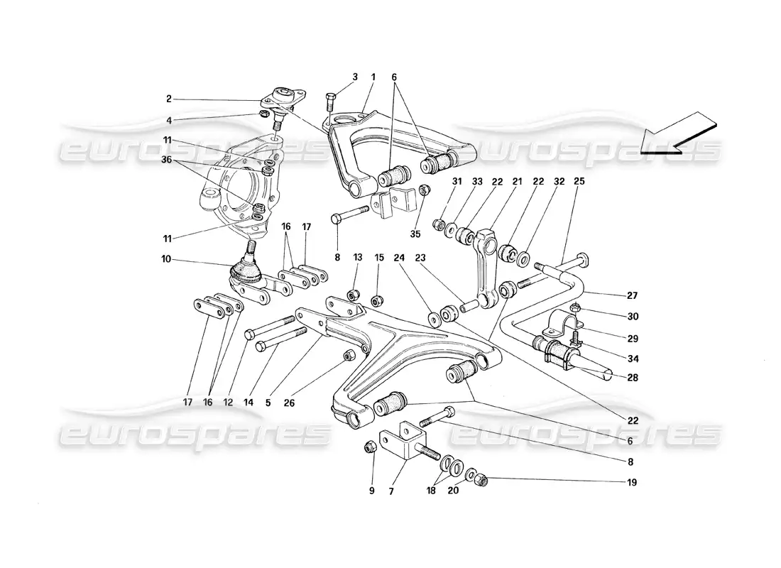 ferrari 348 (1993) tb / ts suspensión delantera - horquillas diagrama de piezas