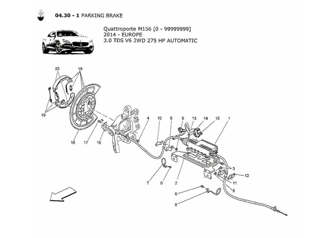 maserati qtp. v6 3.0 tds 275bhp 2014 diagrama de piezas del freno de estacionamiento