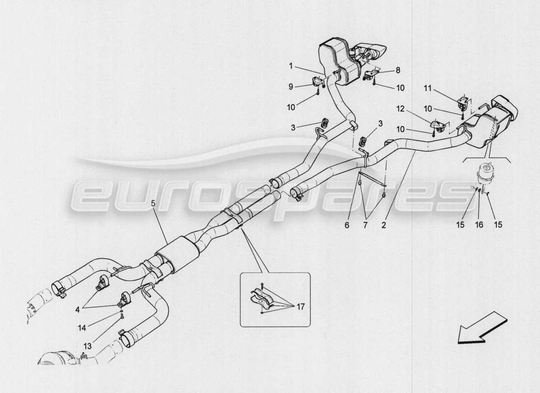 maserati qtp. v8 3.8 530bhp auto 2015 silenciadores diagrama de piezas