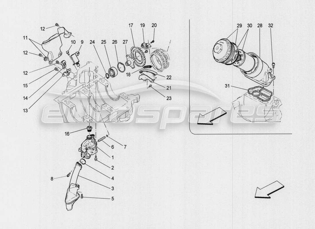 maserati qtp. v8 3.8 530bhp auto 2015 sistema de lubricación: diagrama de piezas de bomba y filtro