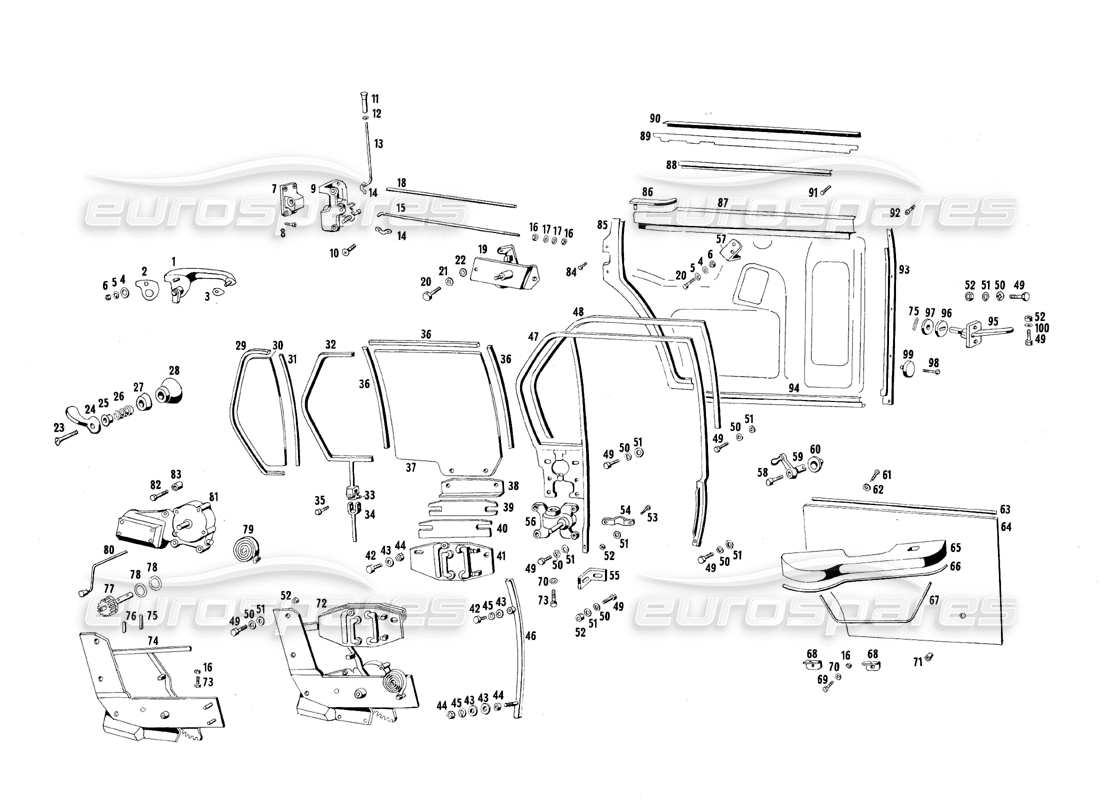maserati qtp.v8 4.7 (s1 & s2) 1967 diagrama de piezas de las puertas traseras