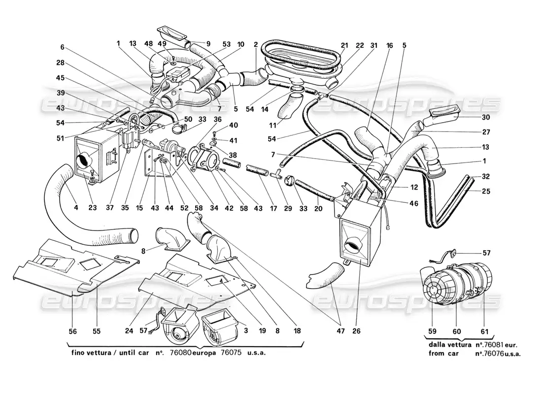 ferrari 328 (1988) sistema de calefacción diagrama de piezas