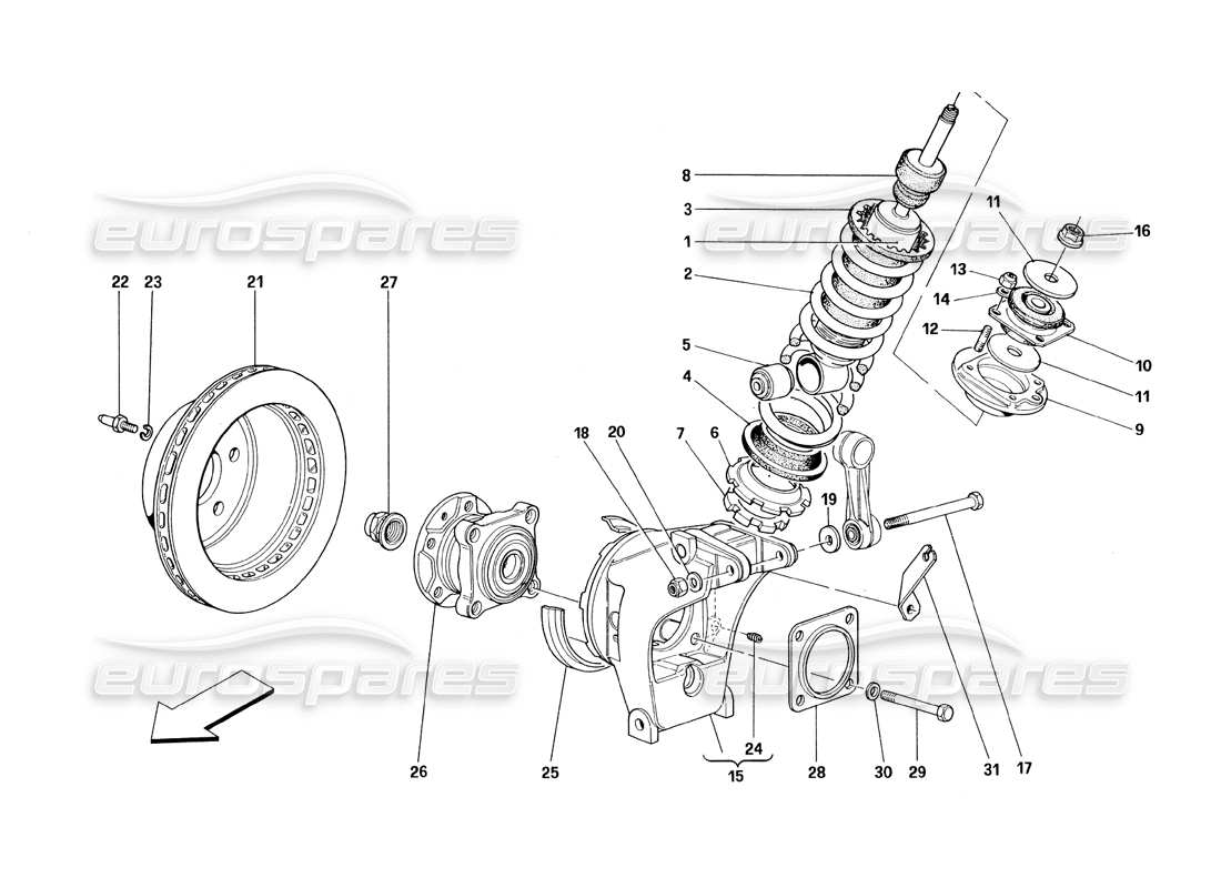 ferrari 348 (1993) tb / ts suspensión trasera - amortiguador y disco de freno diagrama de piezas