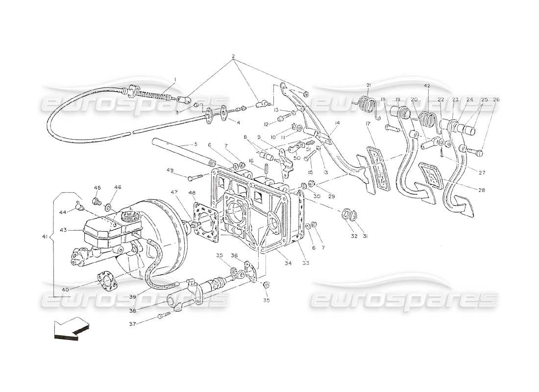 maserati shamal pedalera, servofreno, bomba de embrague diagrama de piezas