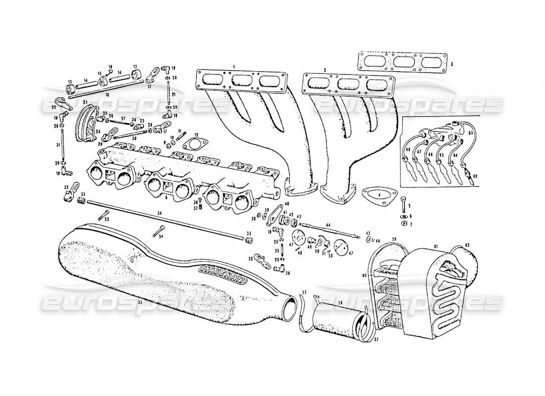 maserati 3500 gt diagrama de piezas del equipo de inyección del colector de admisión