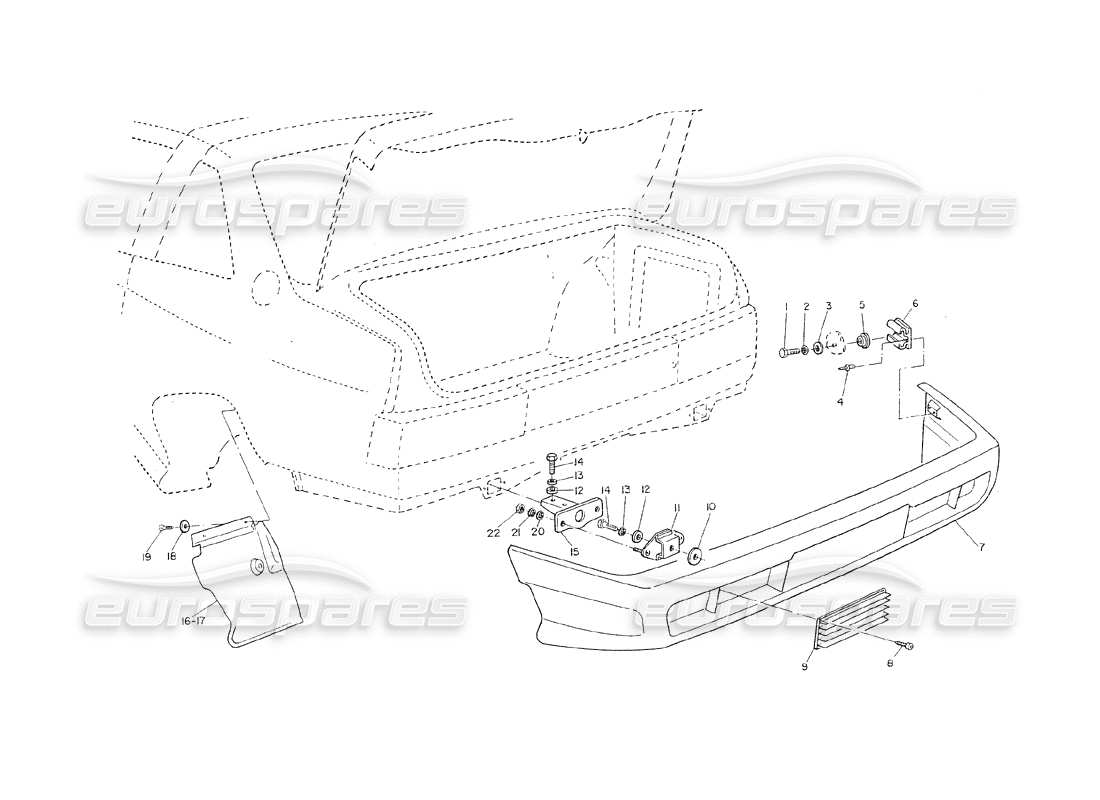 maserati shamal parachoques trasero diagrama de piezas