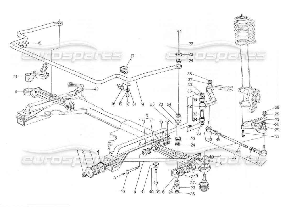 maserati 228 diagrama de piezas de la suspensión delantera