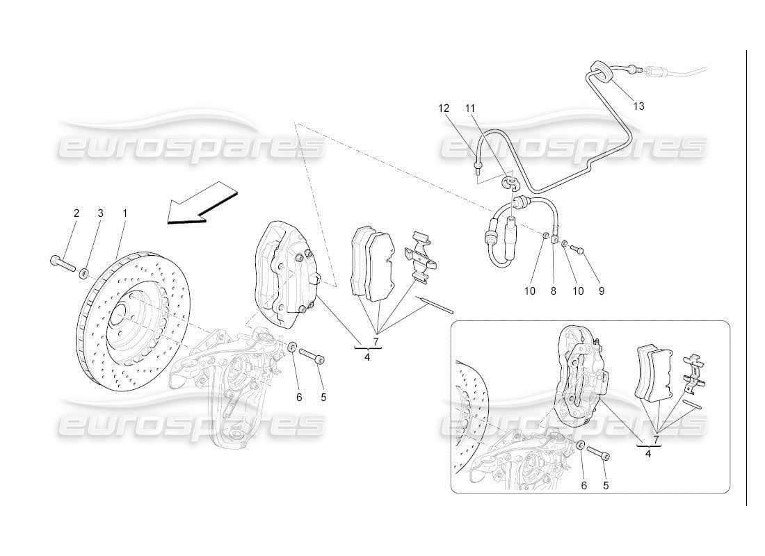 maserati qtp. (2007) 4.2 auto diagrama de piezas de los dispositivos de frenado en las ruedas delanteras