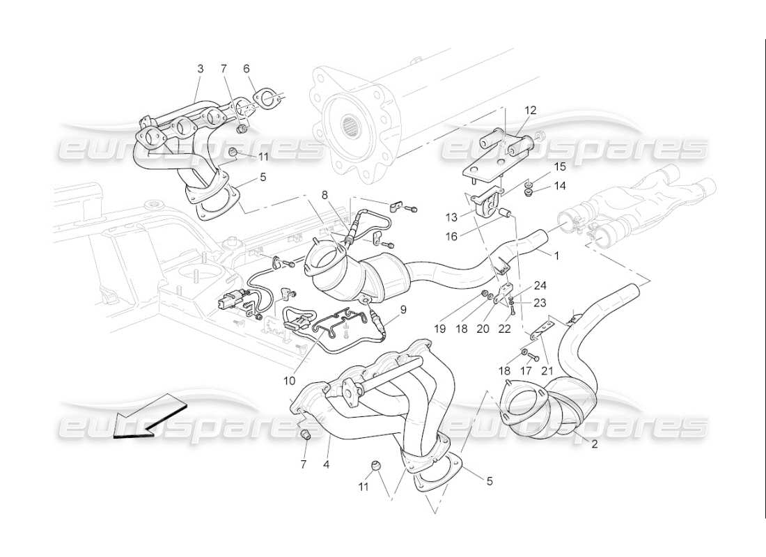 maserati qtp. (2007) 4.2 f1 diagrama de piezas de convertidores precatalíticos y convertidores catalíticos