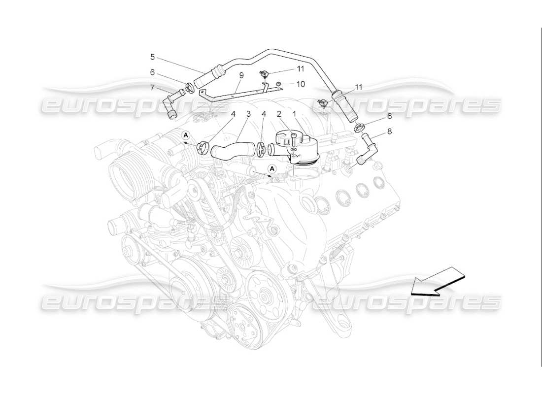 maserati qtp. (2009) 4.7 auto diagrama de piezas del sistema de recirculación de vapores de aceite