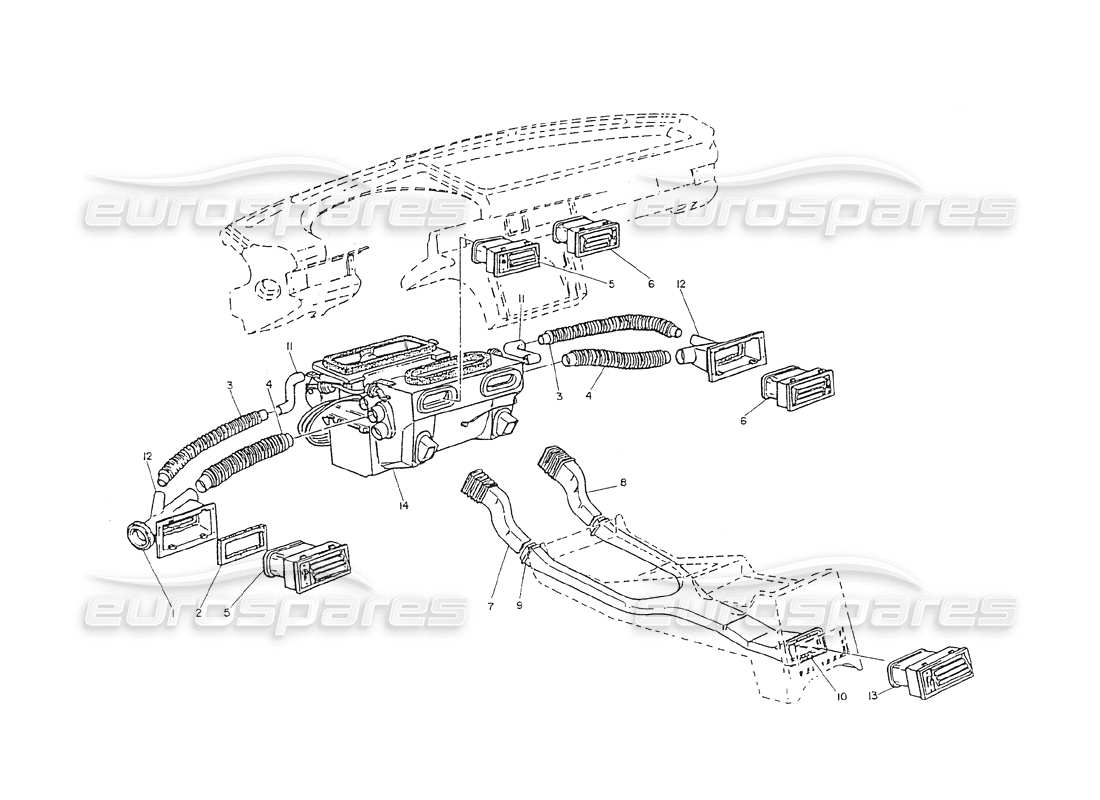 maserati shamal ventilación del tablero y de la consola diagrama de piezas