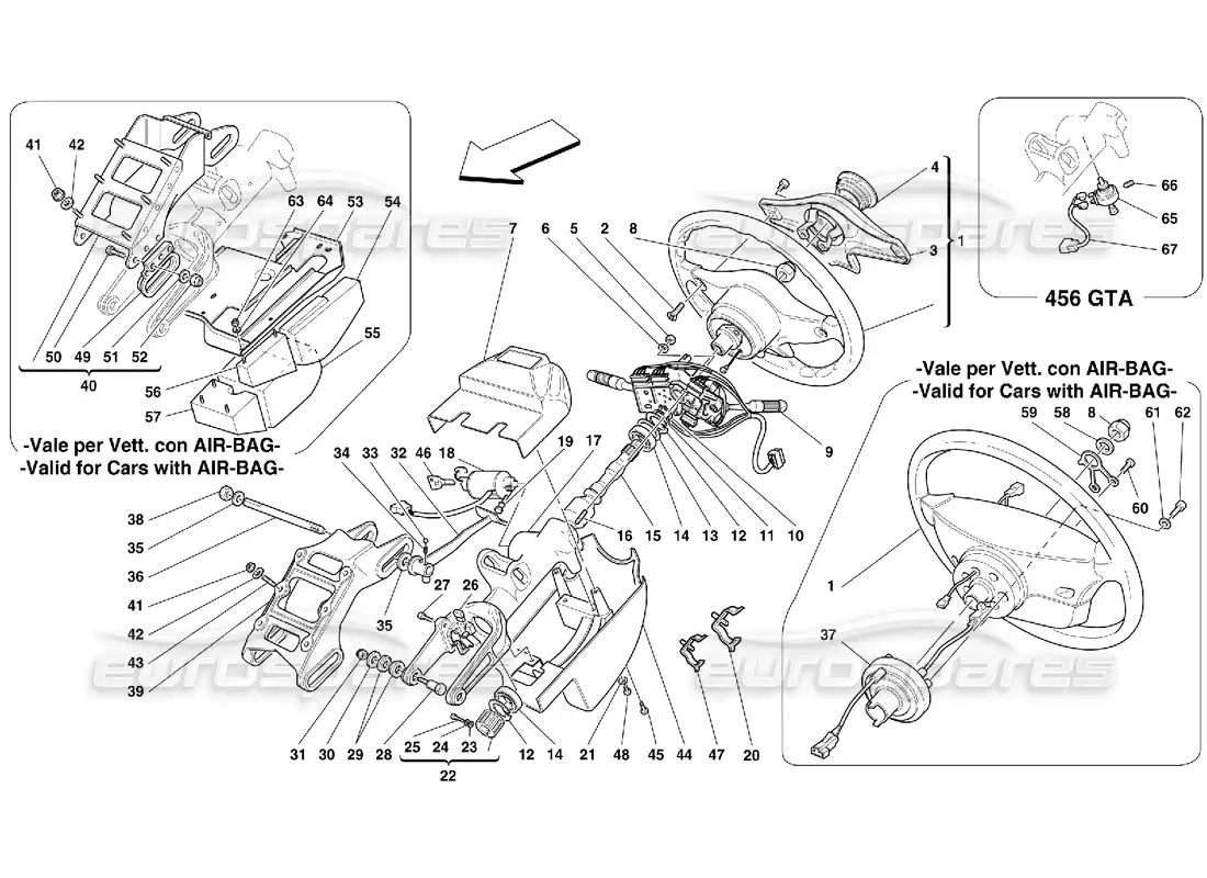 ferrari 456 gt/gta columna de dirección diagrama de piezas