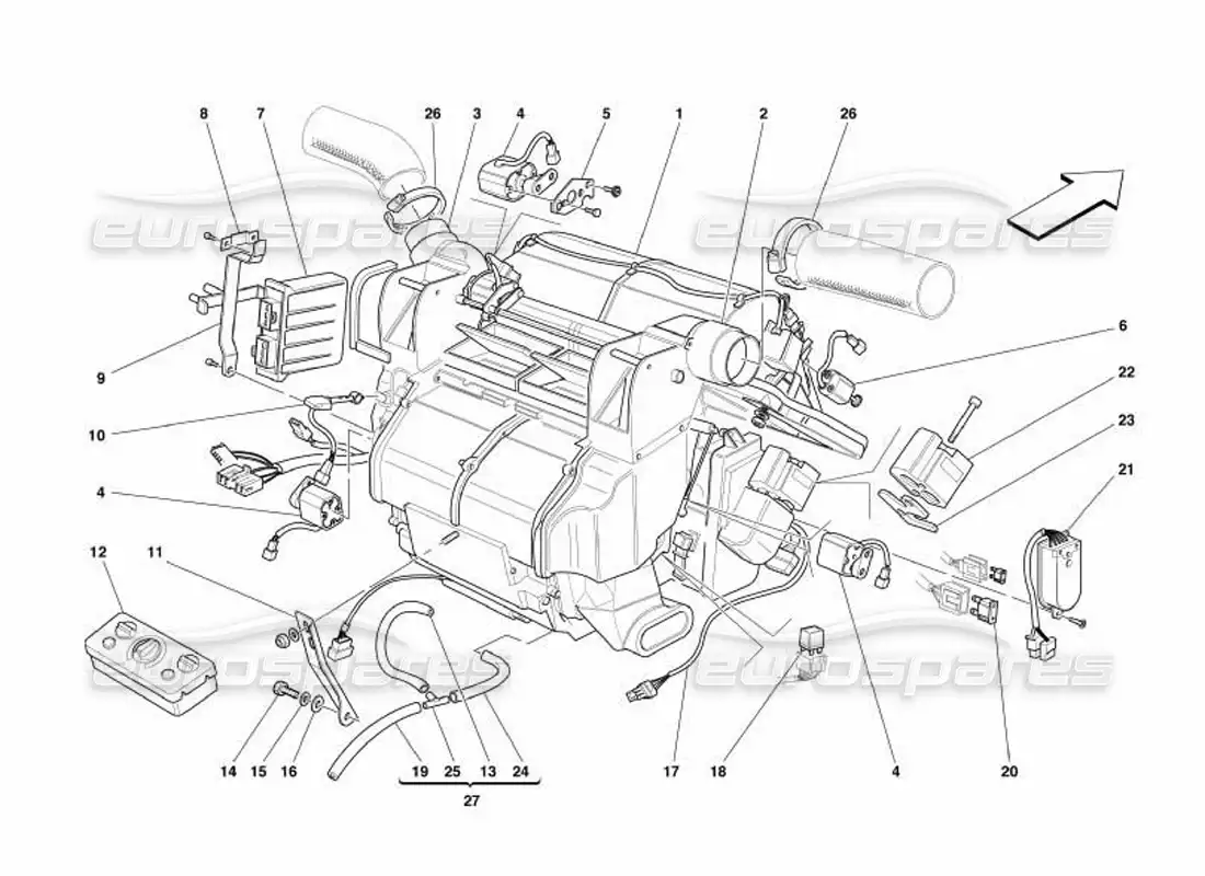 ferrari 550 barchetta unidad de evaporador y controles diagrama de piezas