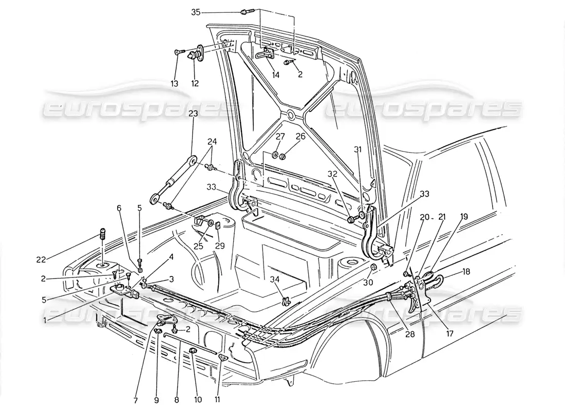 maserati 2.24v capó: bisagras y liberación del capó diagrama de piezas