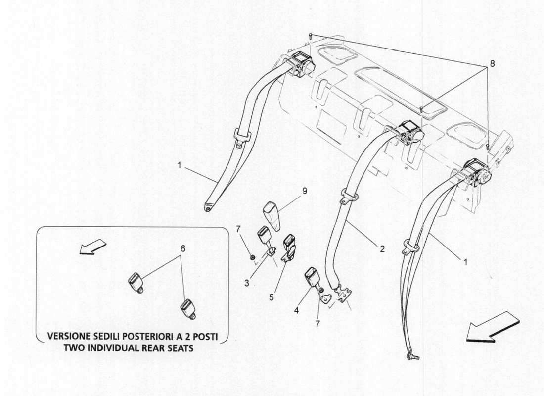 maserati qtp. v6 3.0 bt 410bhp 2015 diagrama de piezas de los cinturones de seguridad traseros