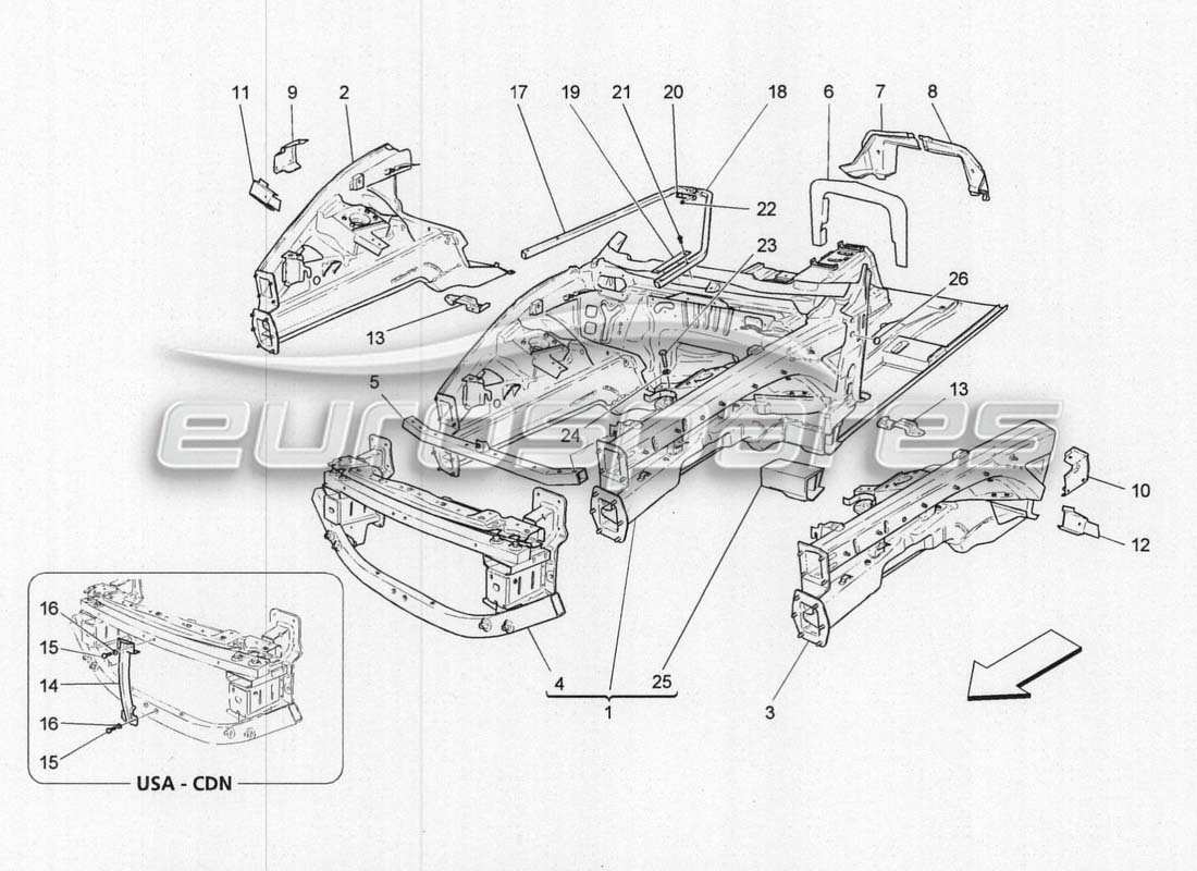 maserati grancabrio mc centenario diagrama de piezas de estructuras y marcos frontales