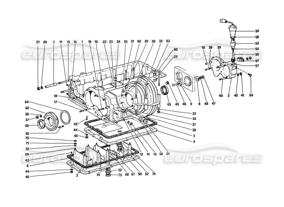 ferrari 308 gtb (1980) caja de cambios: diagrama de piezas de carcasa del diferencial y cárter de aceite (308 gts y aus)