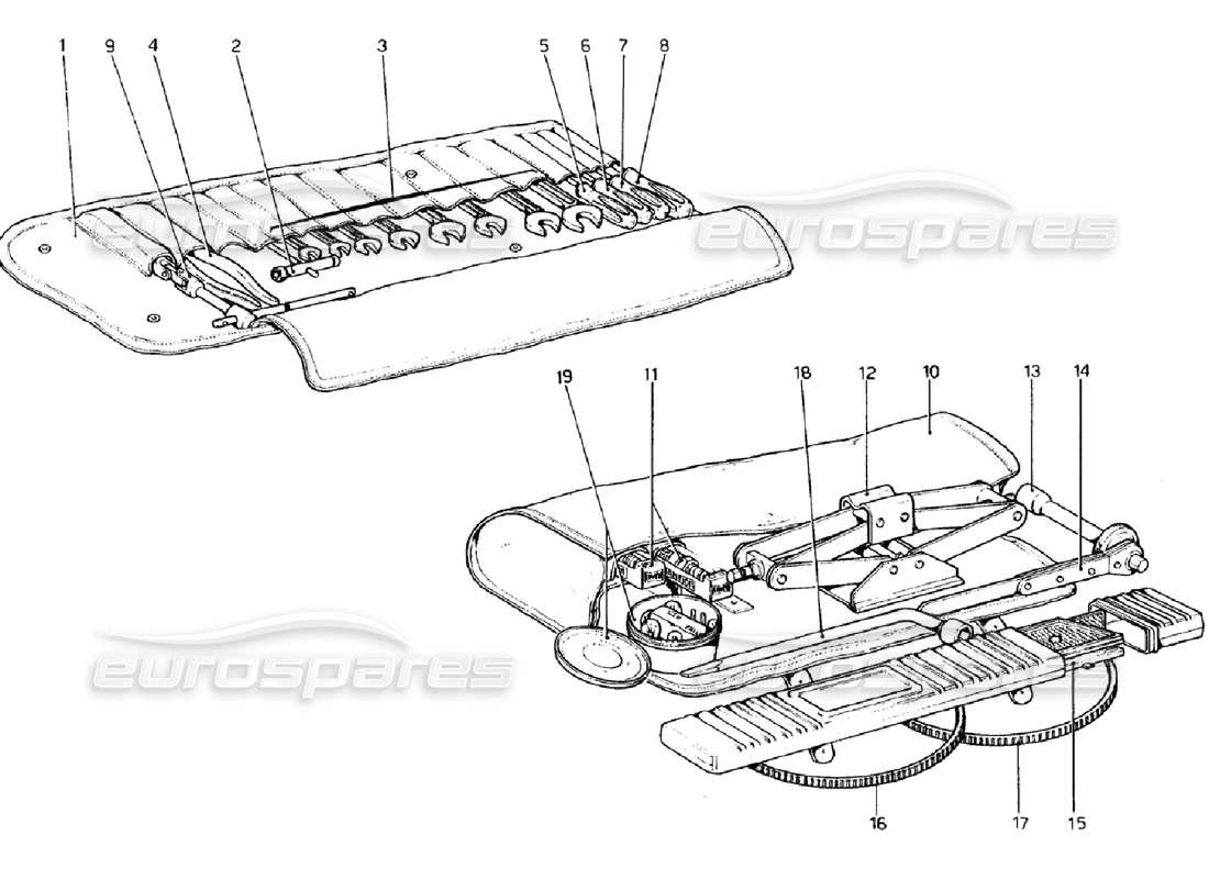 ferrari 308 gtb (1976) kit de herramientas diagrama de piezas