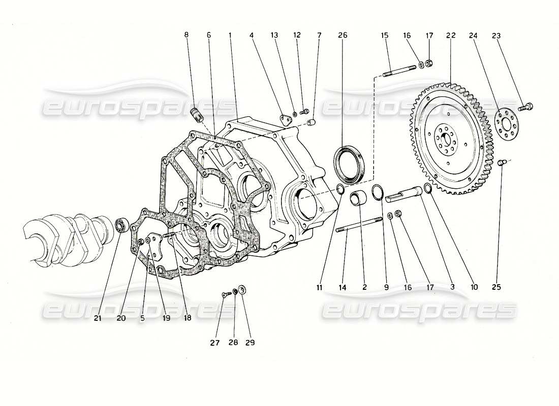 ferrari 308 gt4 dino (1976) diagrama de piezas del espaciador de la carcasa del volante y del embrague