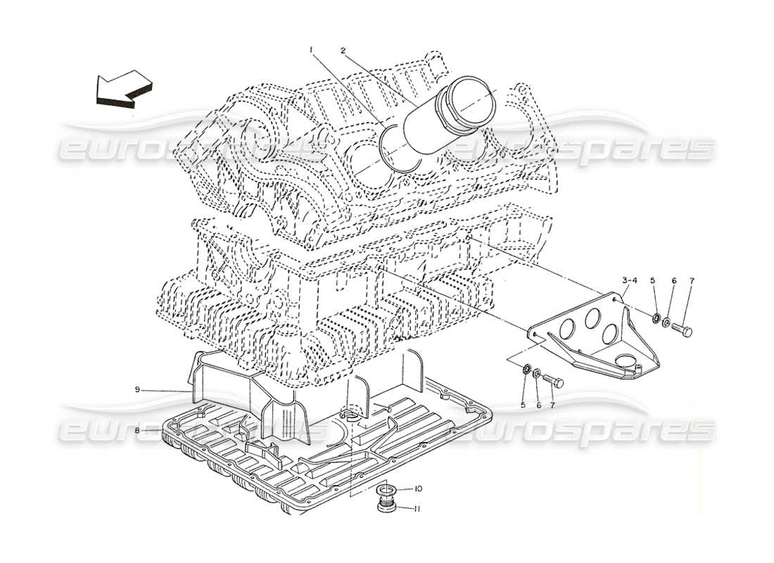 maserati shamal accesorios para cárter de aceite y bloque de cilindros diagrama de piezas