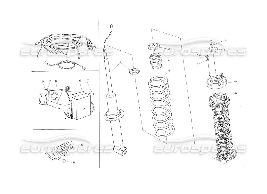 maserati shamal ajuste electrónico. amortiguador trasero diagrama de piezas