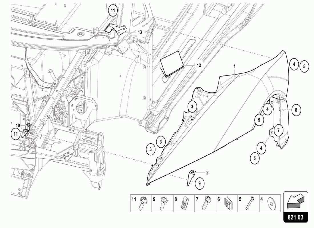 lamborghini centenario spider diagrama de piezas del protector de ala