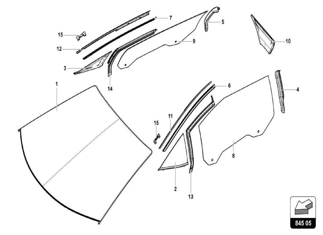 lamborghini centenario spider diagrama de piezas de vidrios para ventanas