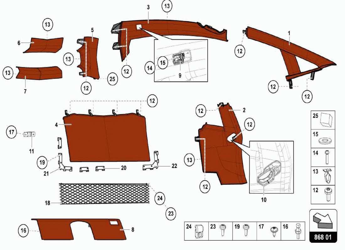 lamborghini centenario spider passenger compartment - trims part diagram